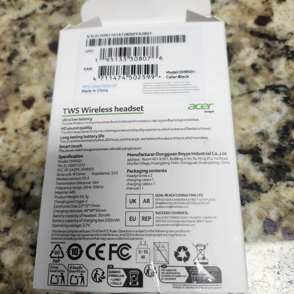 Acer Midnight Black True Wireless Earbuds